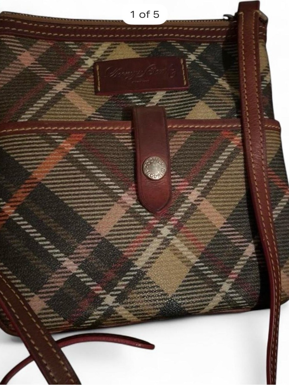 Dooney & Bourke Brown Plaid Leather-Trim Messenger Bag
